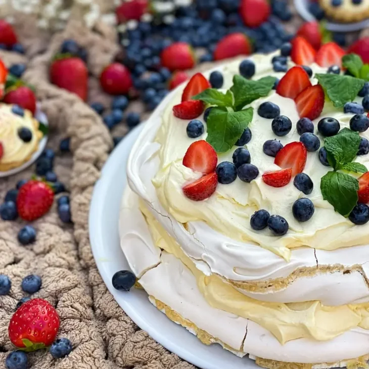 Pavlova cu fructe de padure