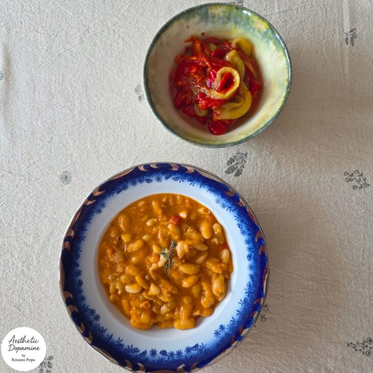 iahnie de fasole cu salata de ardei copti